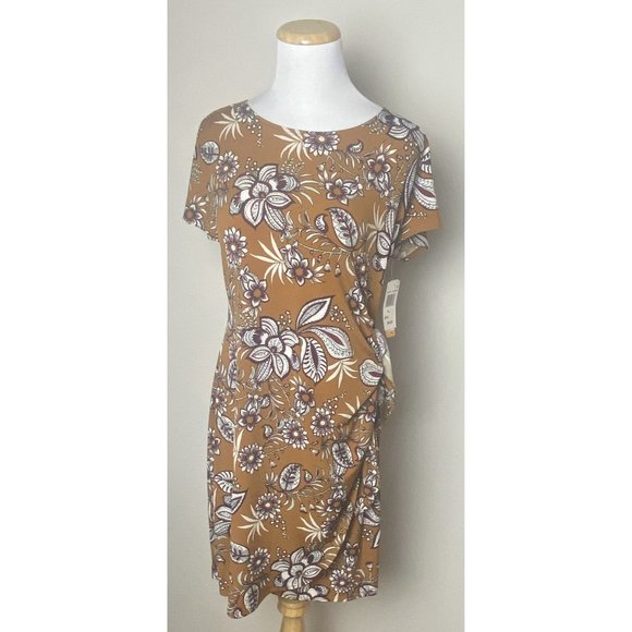 Signature Robbie Bee Floral Wrap Dress Mustard/Wine Size PS NWT - Picture 2 of 4